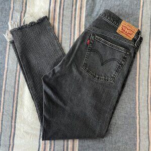 Levi's 501 Button Fly Skinny Jeans Raw Hem Black Size 30 W  (EUC)